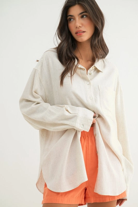 Sustainable Textile ShockAbsorbing BRIAR LINEN OVERSIZED BUTTON-UP SHIRT
