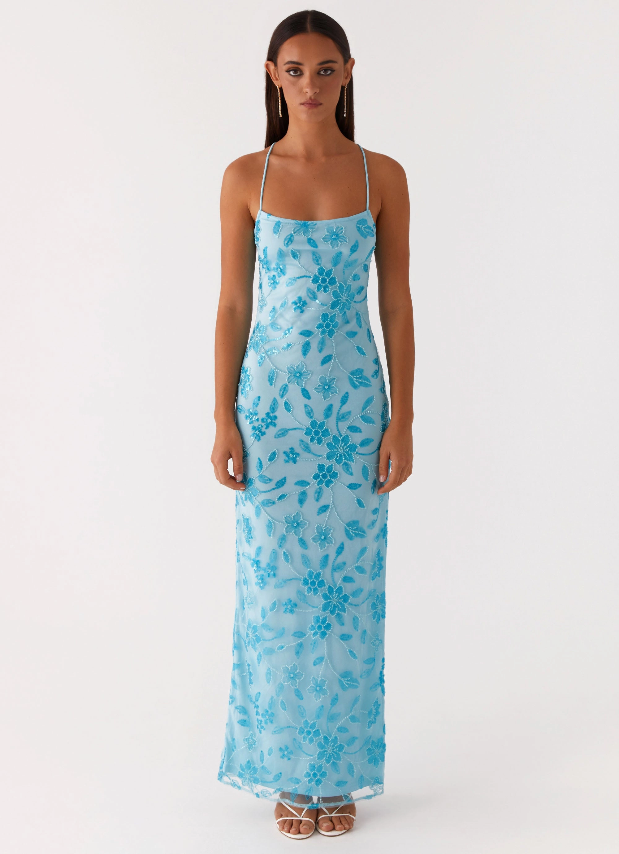 perfect for events Bright Lights Beaded Maxi Dress - Blue