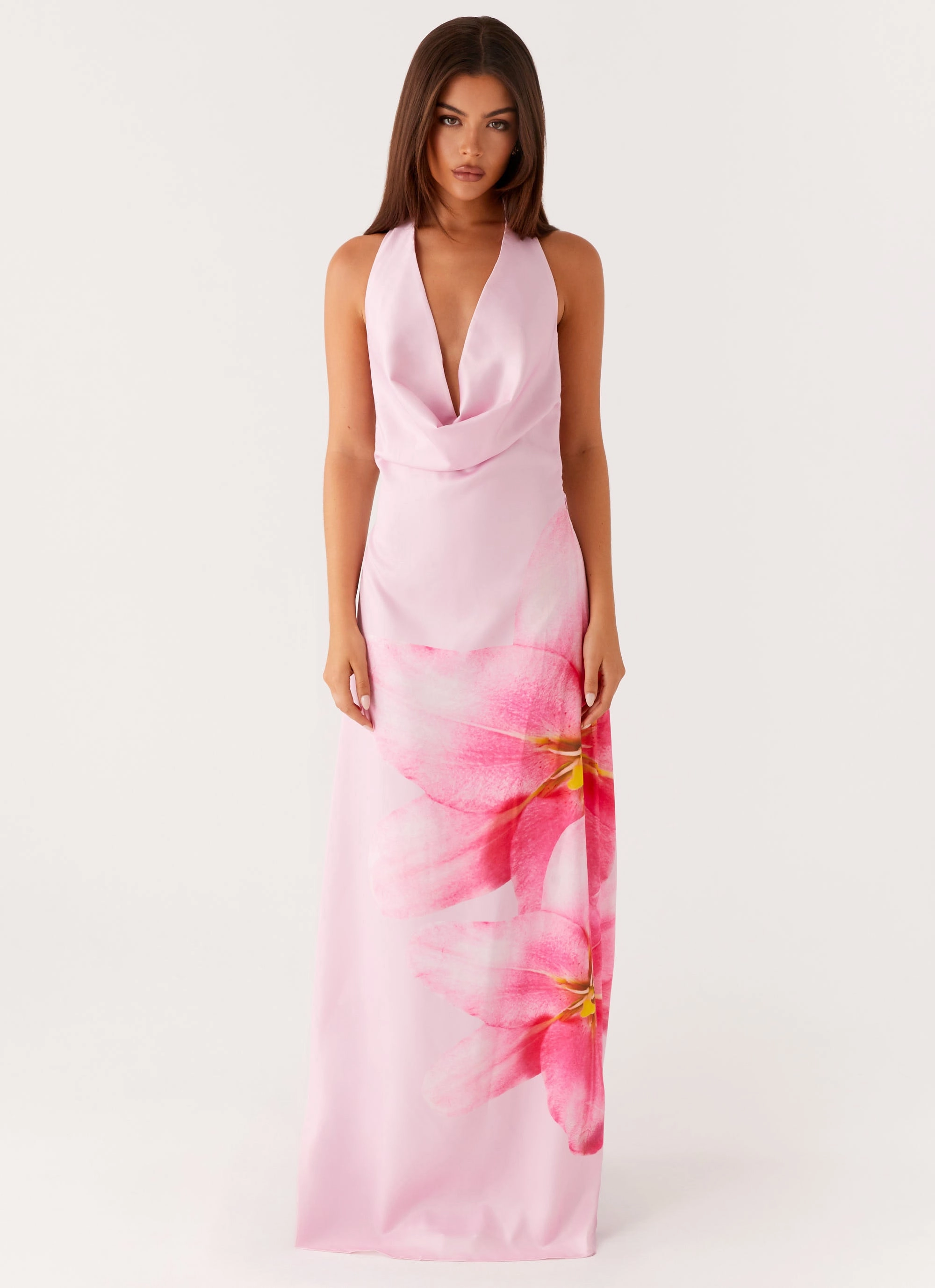 Bryony Cowl Maxi Dress - Pink Easy Lovely Shimmer-Finish
