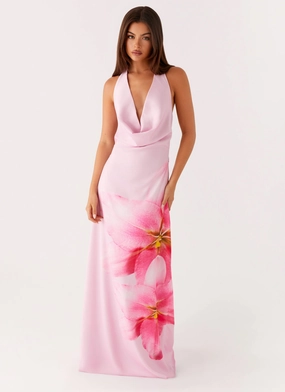 Bryony Cowl Maxi Dress - Pink Silky Layer