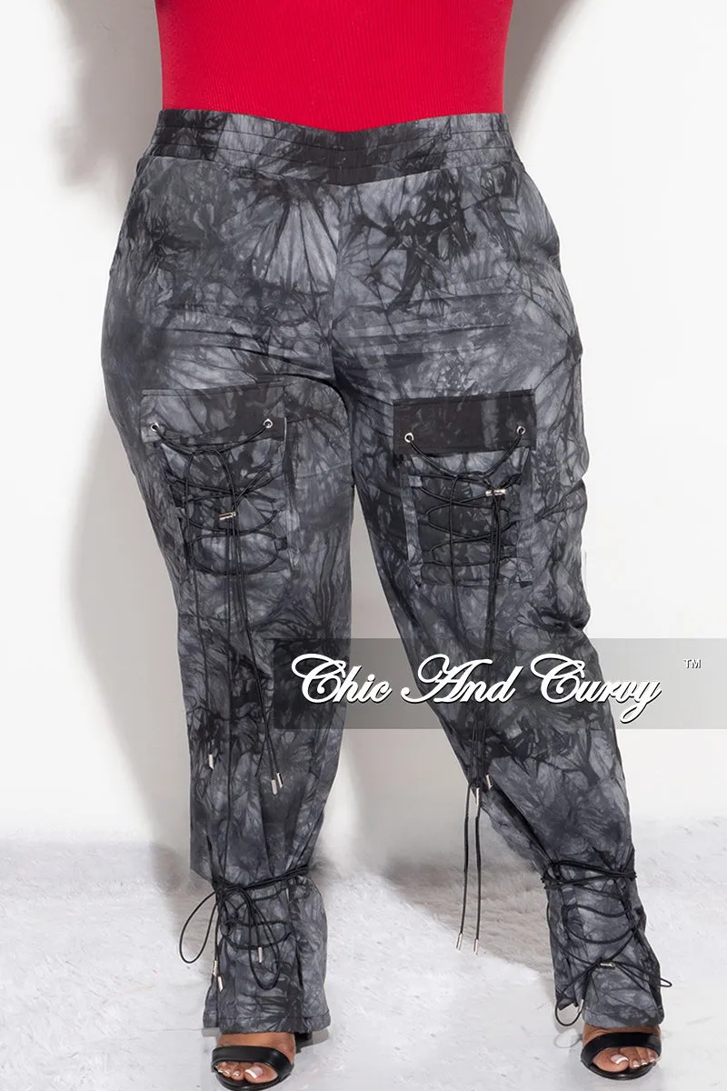 Final Sale Plus Size Cargo Joggers in Dark Grey Tie Dye Stretching Fit Polyester fabric