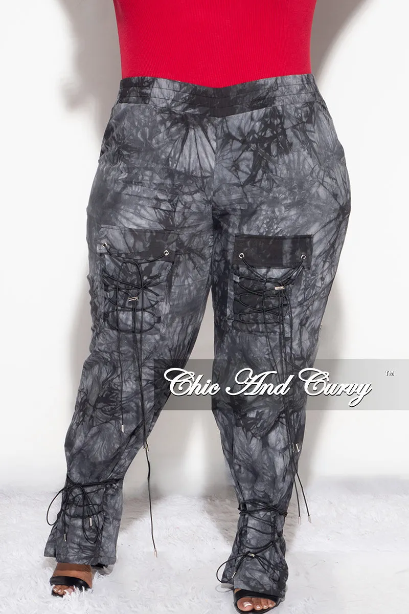 MultiPocket Final Sale Plus Size Cargo Joggers in Dark Grey Tie Dye