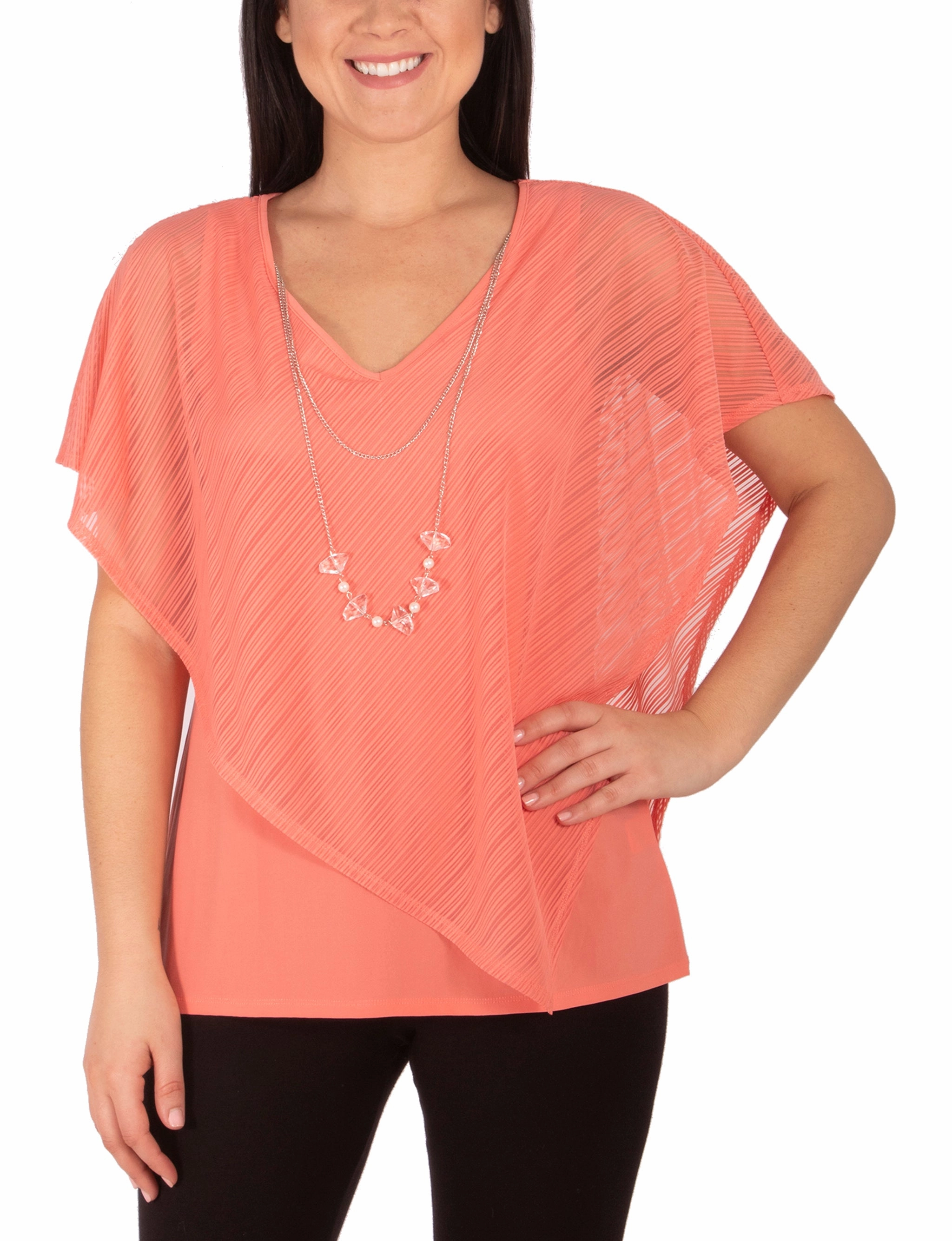 Tencel Lyocell Fiber Burnout Poncho Top With Removable Necklace