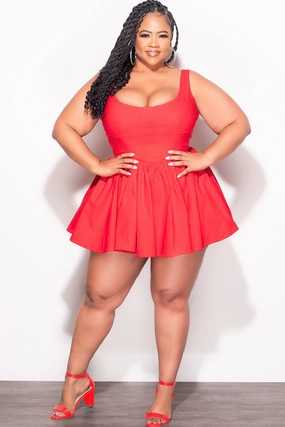 smooth zipper Snag Proof Fabric Final Sale Plus Size Poplin Babydoll Flare Mini Dress in Red