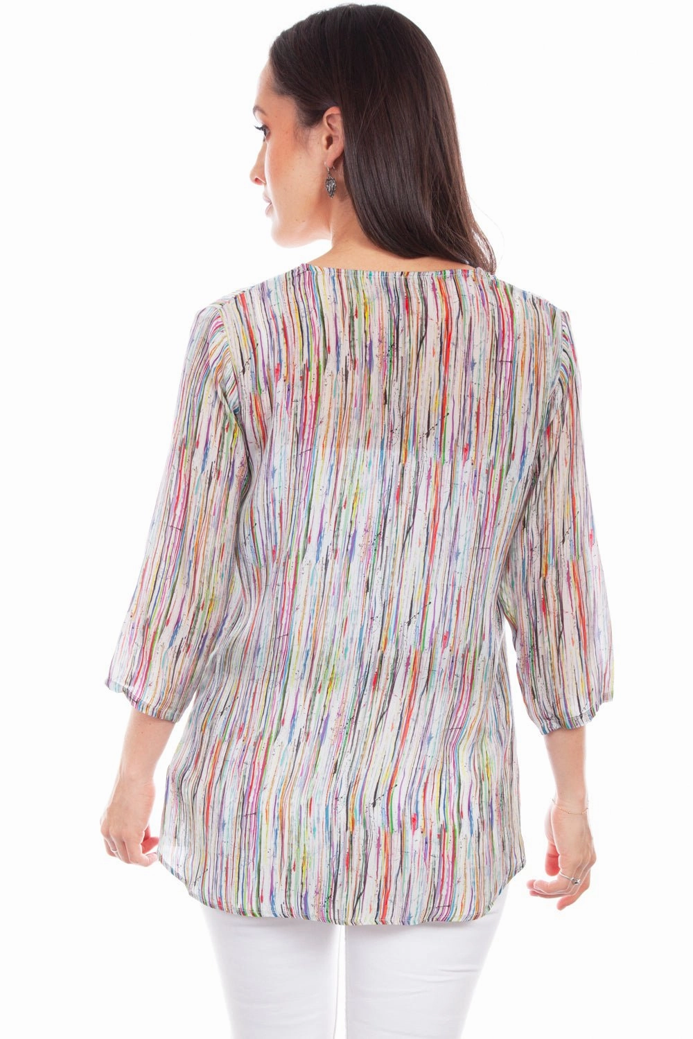 Scully Womens Colored Stripe Multi-Color Rayon S/S Blouse Travel Essential