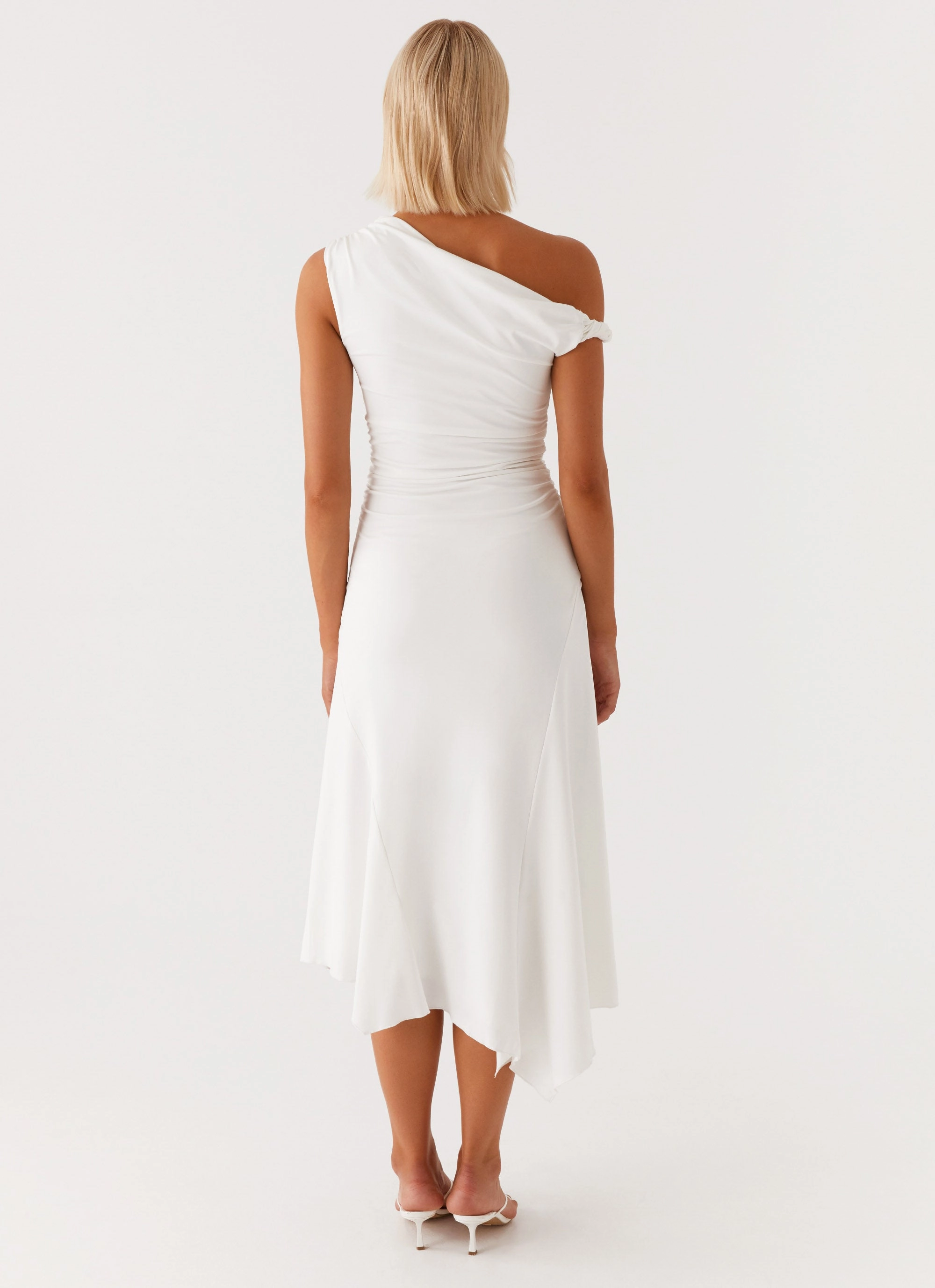 Byron Midi Dress - White Easy to Wear High Hemline