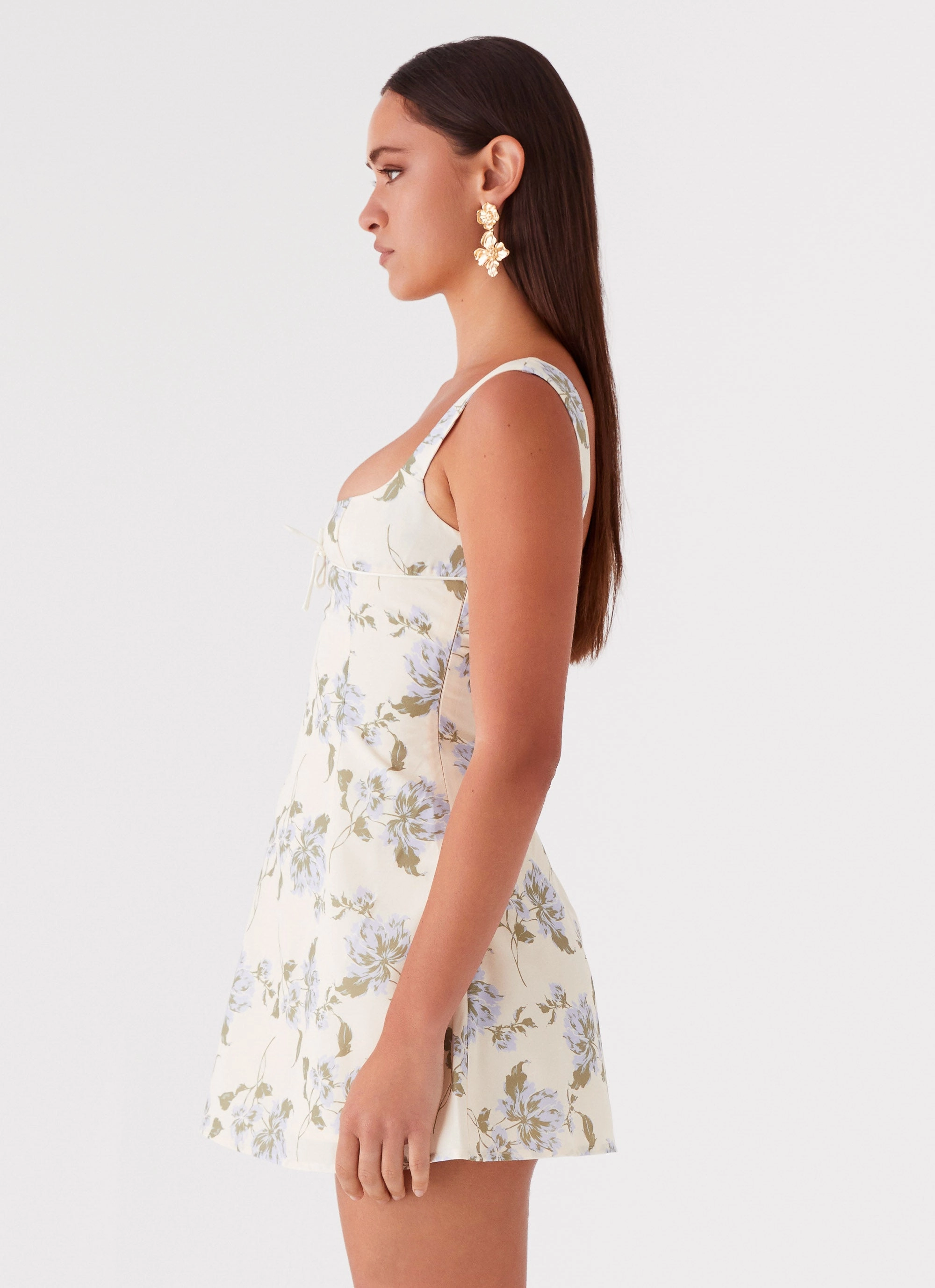 Neutral Aesthetic Cadence Mini Dress - Yellow Purple Floral