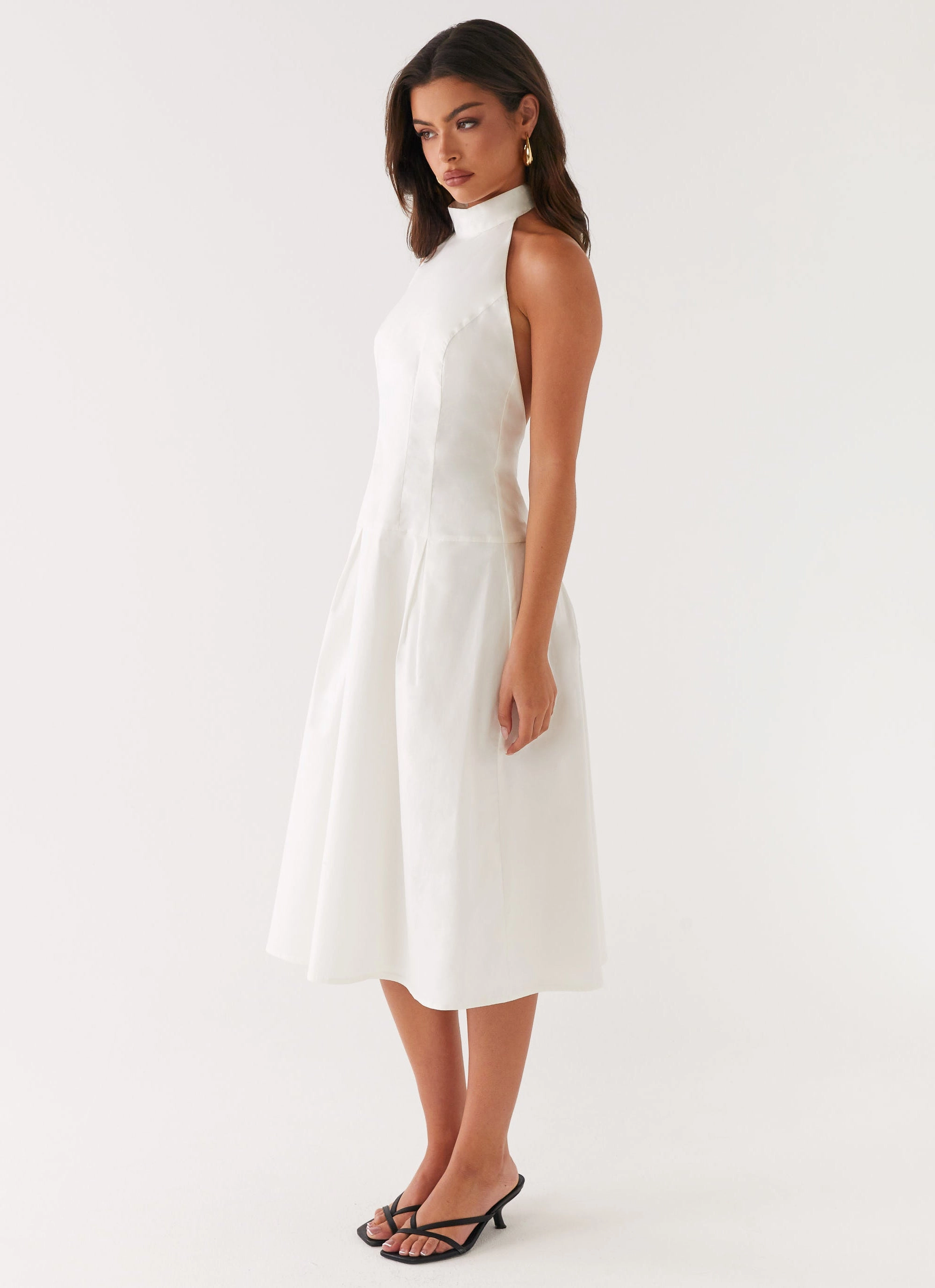 Calla Halter Midi Dress - White Fresh Aesthetic