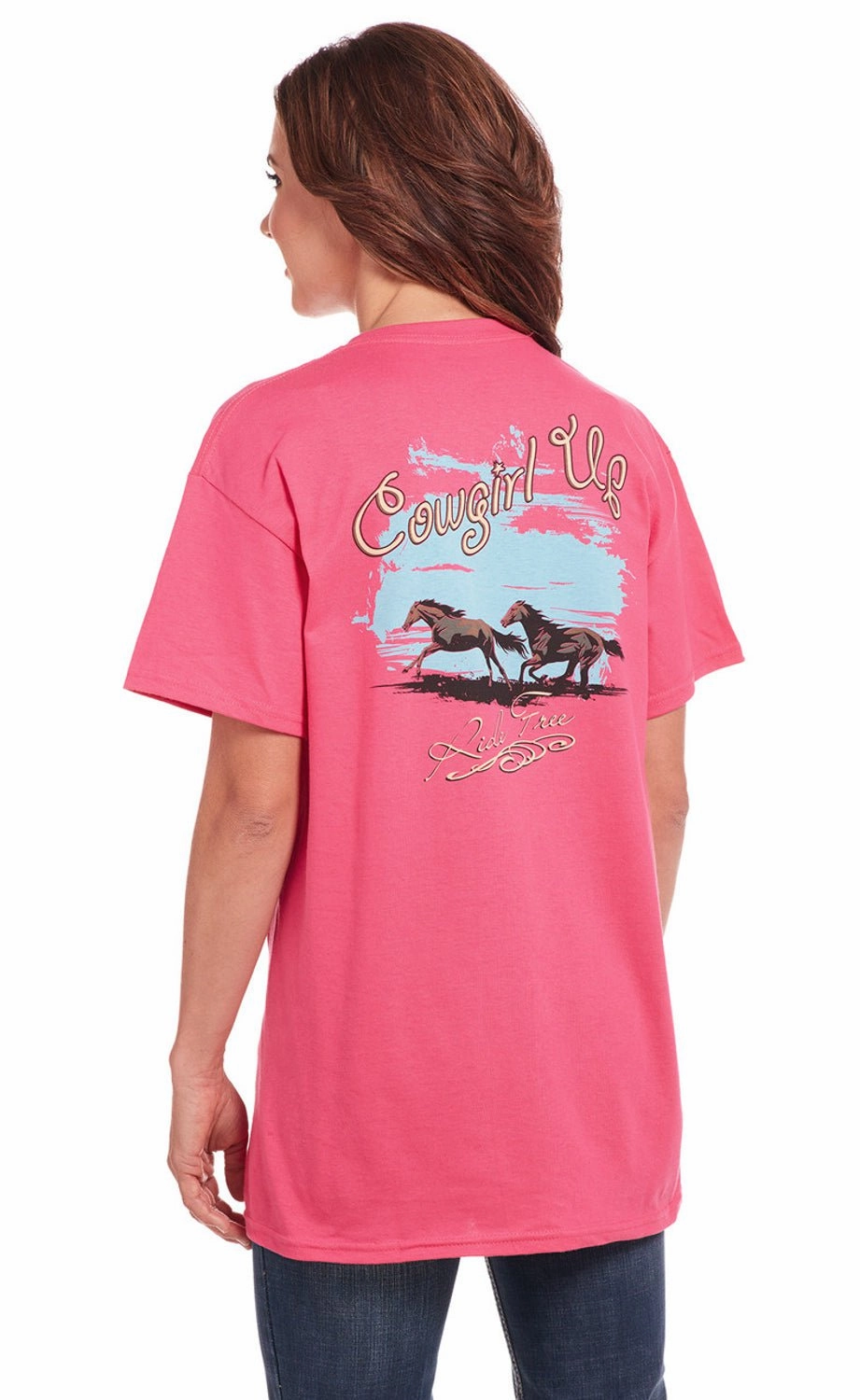 Cowgirl Up Womens Roam Free Boyfriend Pink 100% Cotton S/S T-Shirt Trendsetting Stretchy Cloth