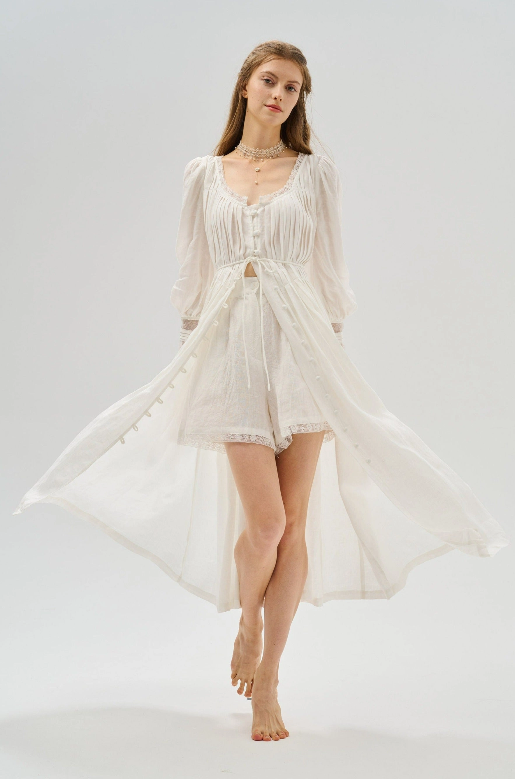 Double Layered Design Canna 34 | 100% Linen Short with lace