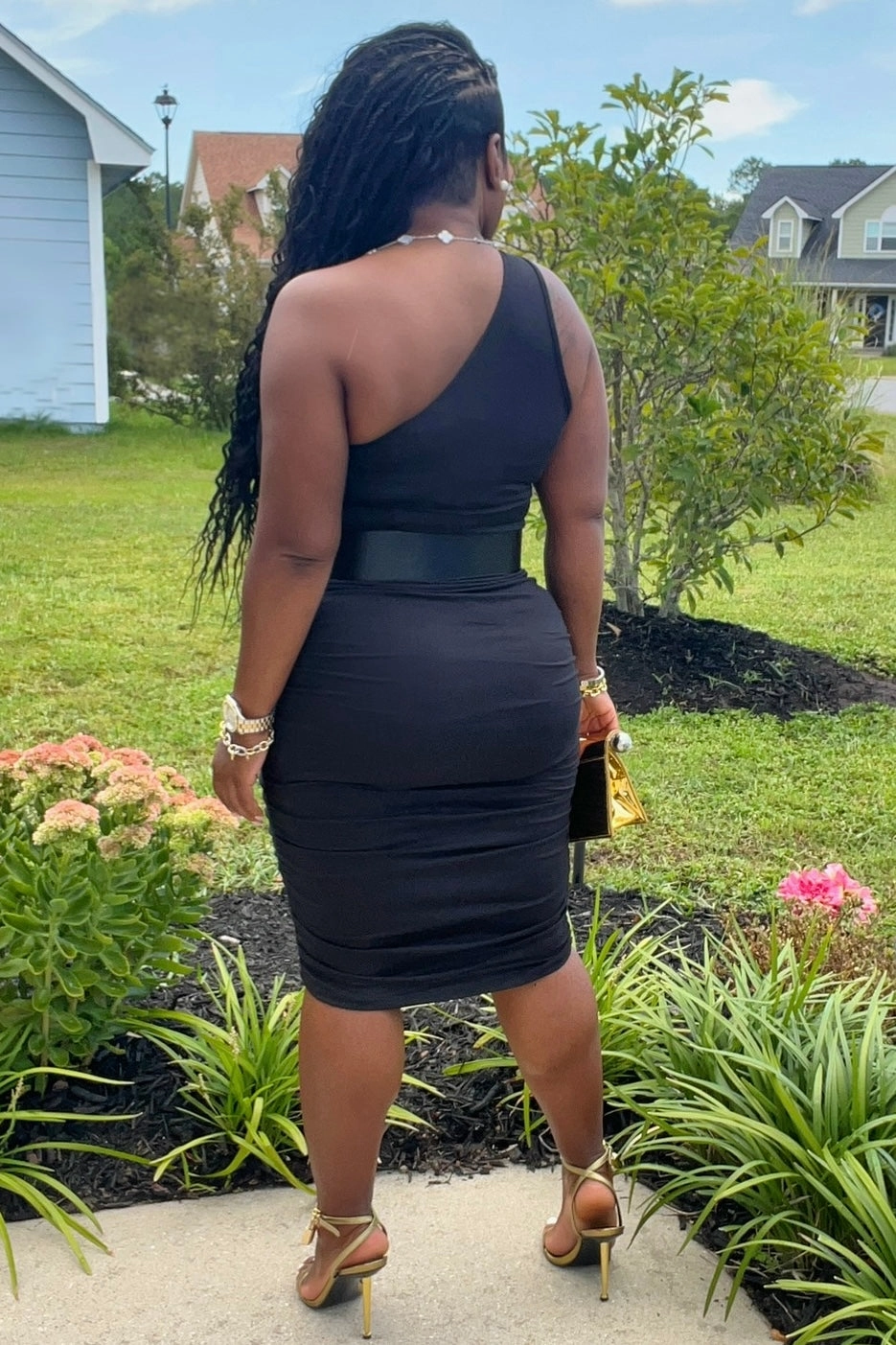 High-waisted evening piece Carla Ruched And Ready One Shoulder Bodycon Dress