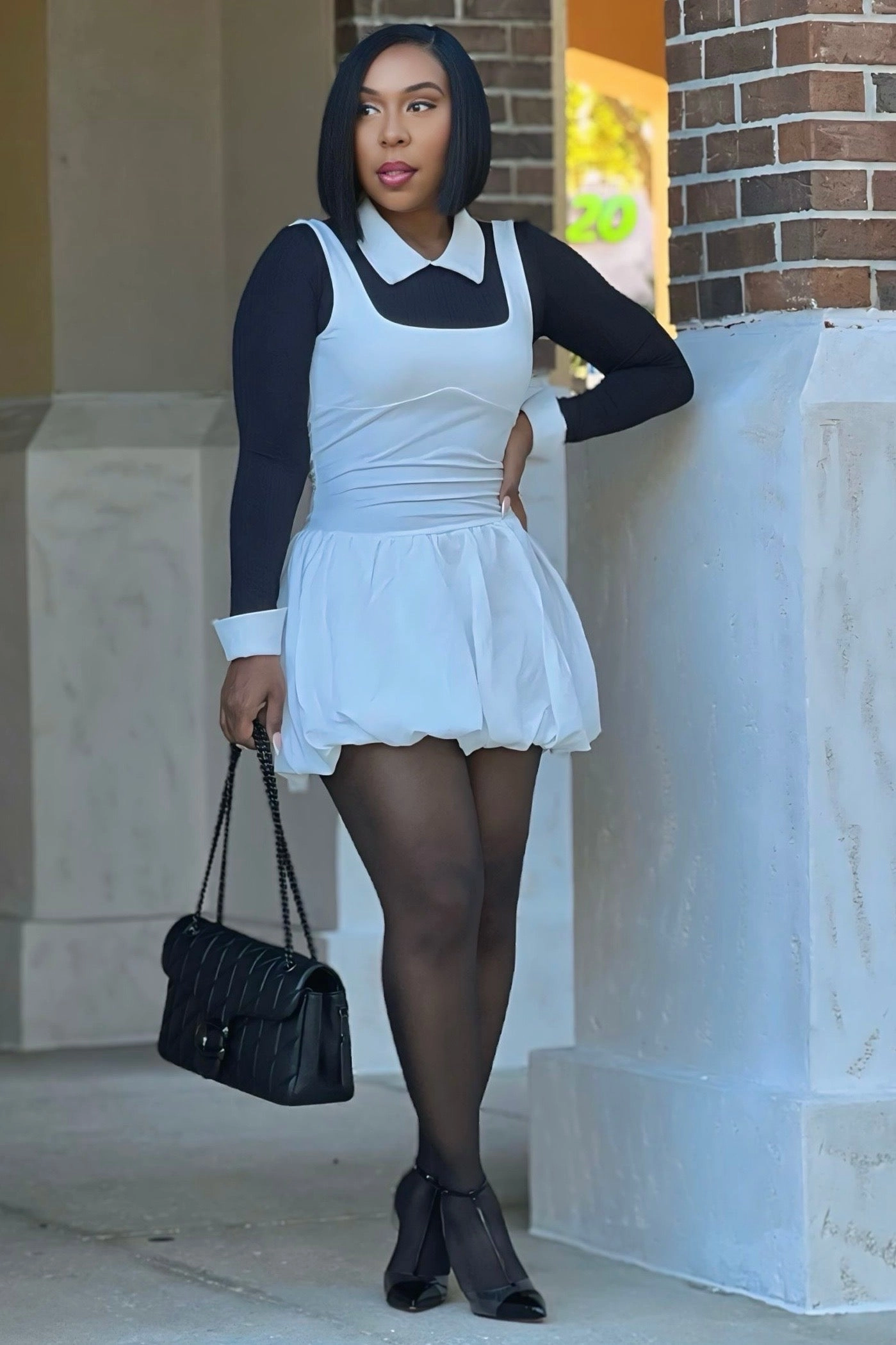 Carley Casual Mini Bubble Dress -White AntiPillTreatment