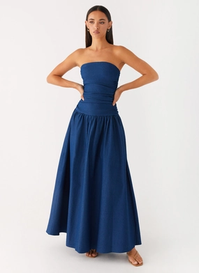 City Bright Fitted Shape Carmel Denim Maxi Dress - Indigo