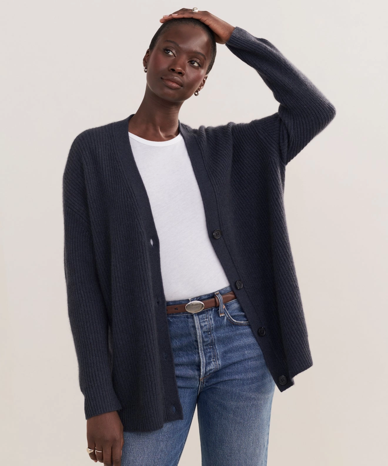 Lattice Pattern Cashmere Cocoon Cardigan