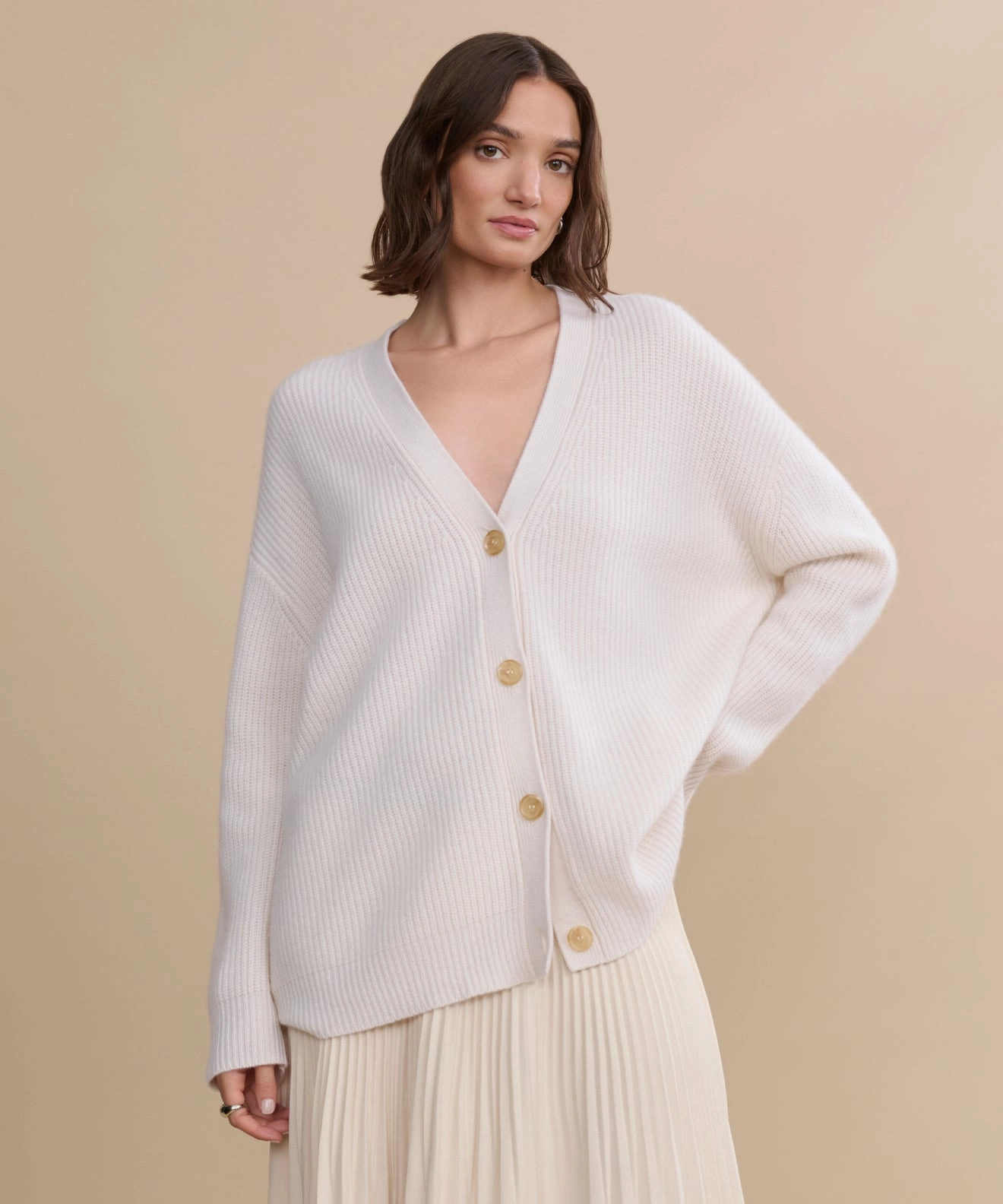 Stretchable Waistband Chunky Cable Knit Cashmere Cocoon Cardigan