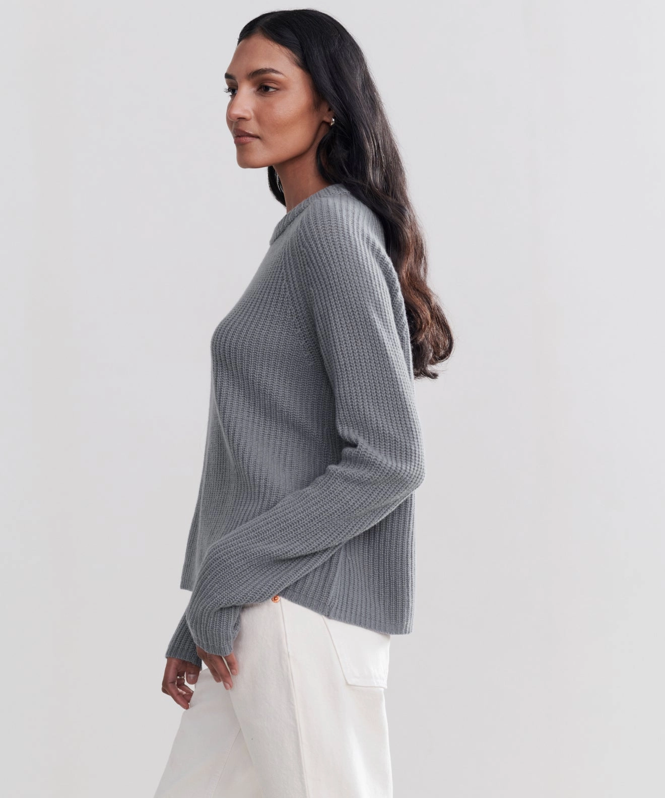 Soft Ribbed Texture Cashmere Fisherman Sweater