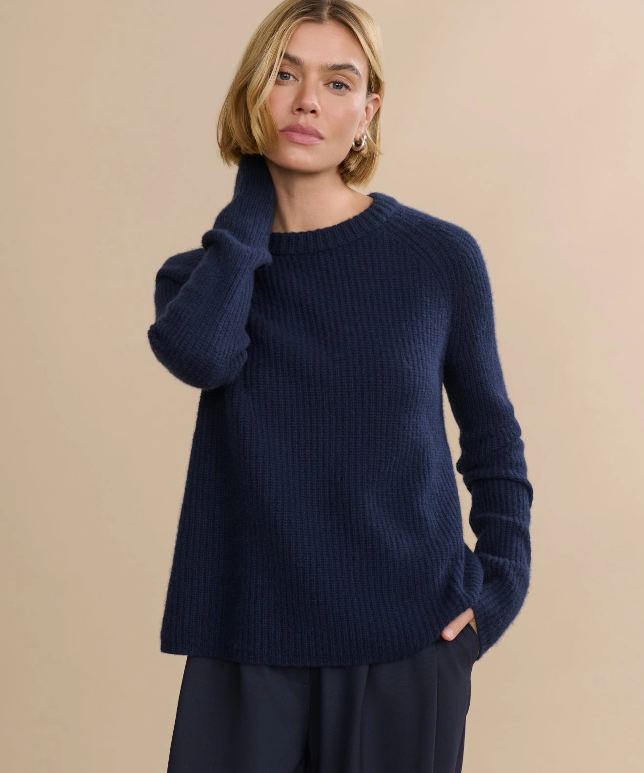 Breathable mesh Simple Layered Cashmere Fisherman Sweater