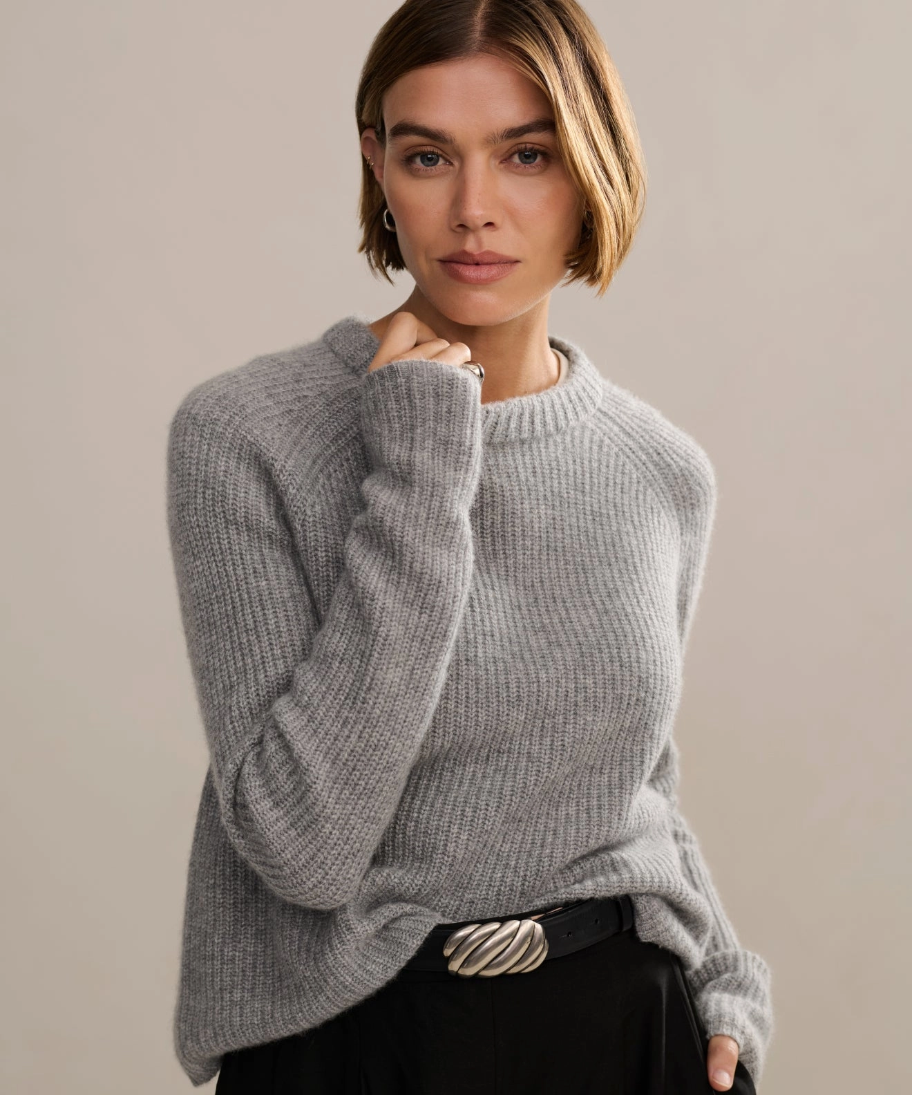 Cashmere Fisherman Sweater Cozy Fleece FineGauge Knit