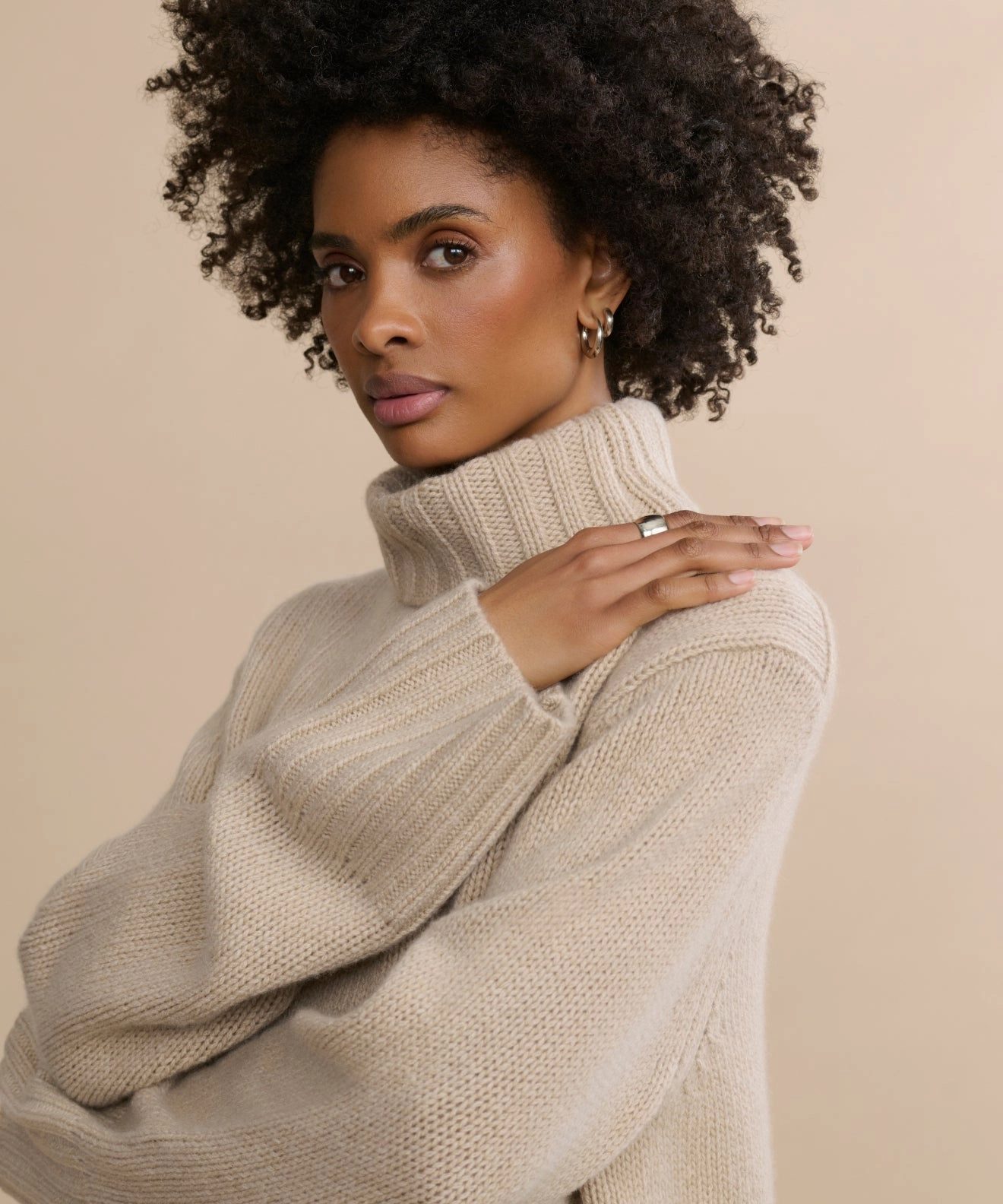 Clean Silhouette Cashmere Jet Turtleneck