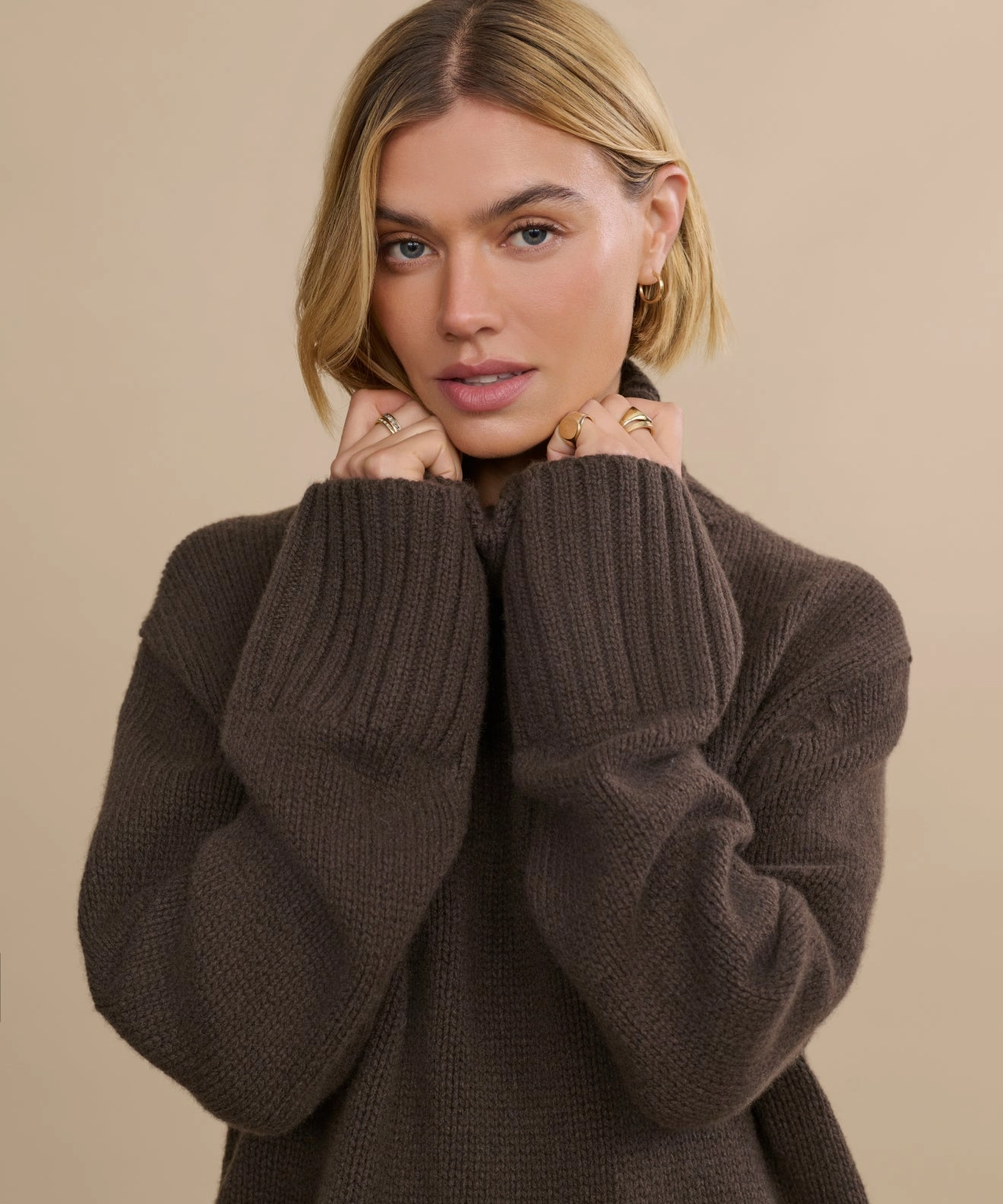 Light Cover Ribbed Edging Cashmere Jet Turtleneck