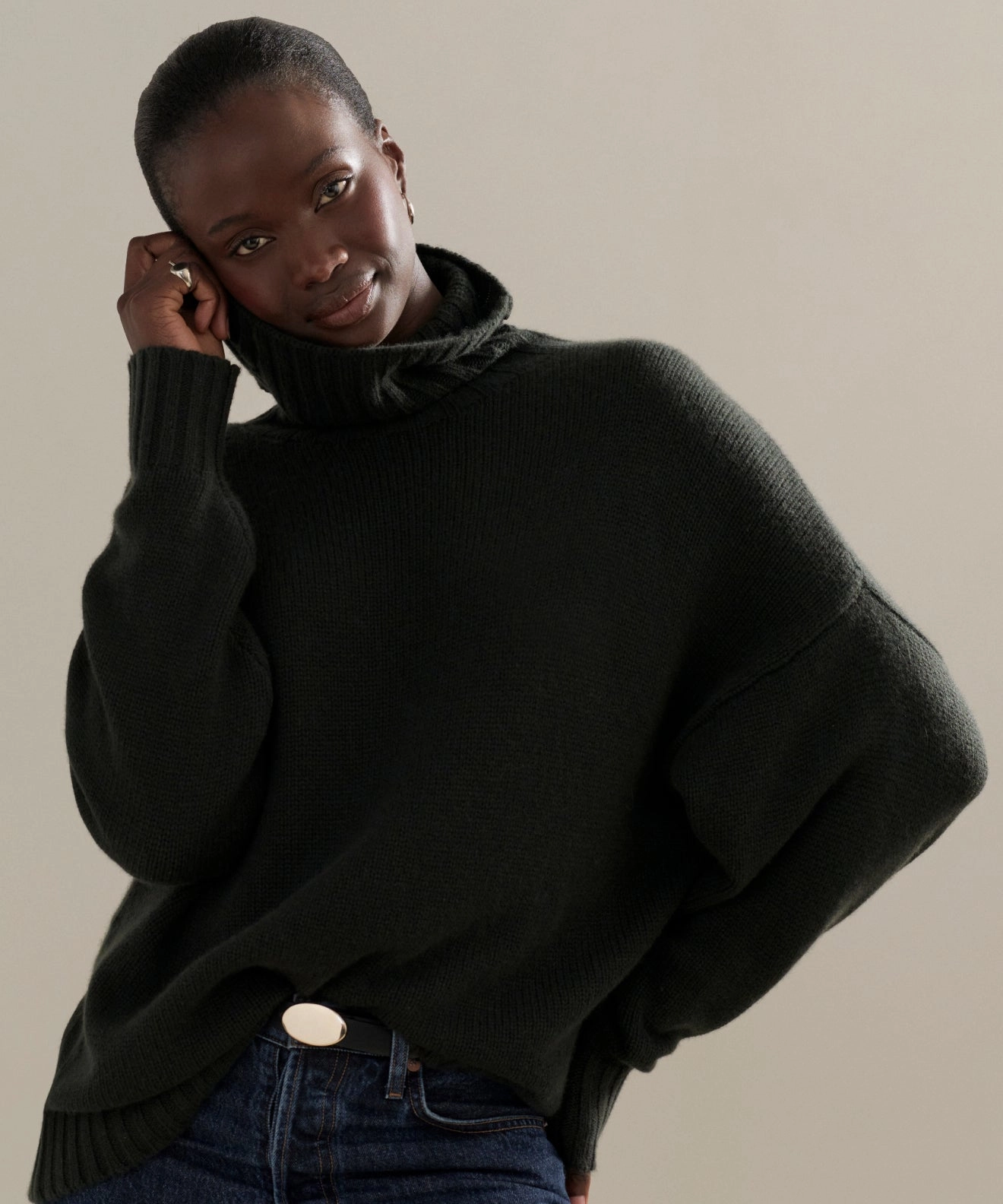Cashmere Porter Turtleneck Modern Texture HandLinked Seams