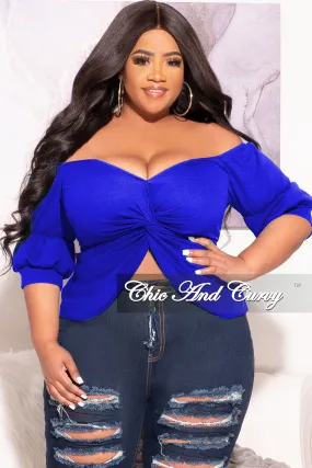 Final Sale Plus Size Off the Shoulder Twist Front Top in Royal Blue anti slip grip Laser Cut Edges