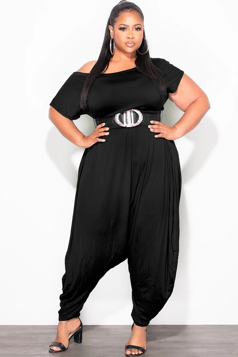Casual Comfort Wear Transitional Style Final Sale Plus Size Harem Jumpsuit in Black