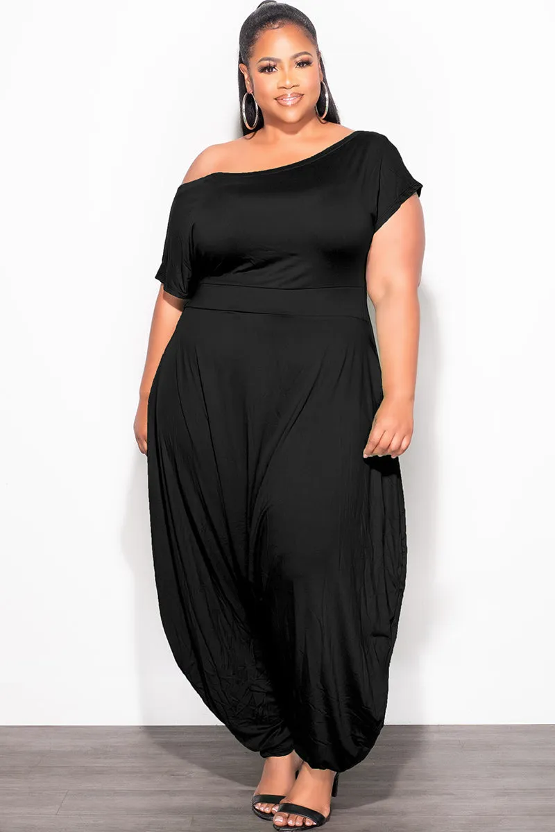 Final Sale Plus Size Harem Jumpsuit in Black Multi Use Elastic Fit