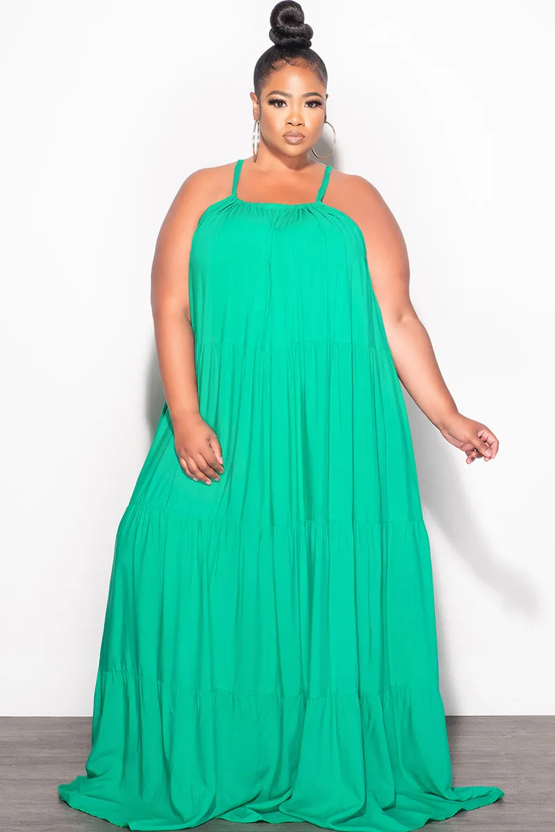 Durable Activewear Final Sale Plus Size Long Halter Dress with Back Tie in Green