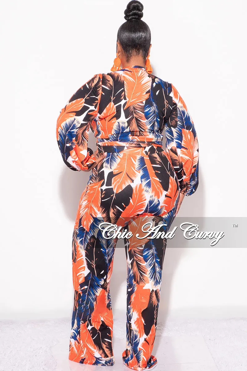Final Sale Plus Size 2-Piece Crop Top and Palazzo Pant Set in Rust & Navy Tropical Print EcoFriendlyDye Four Way Stretch
