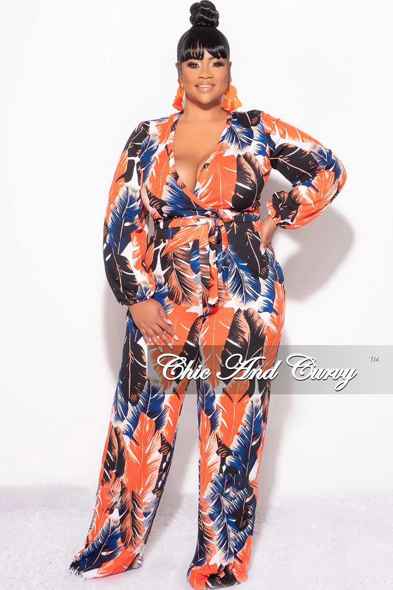 Non Irritating Seams Multi Use Final Sale Plus Size 2-Piece Crop Top and Palazzo Pant Set in Rust & Navy Tropical Print