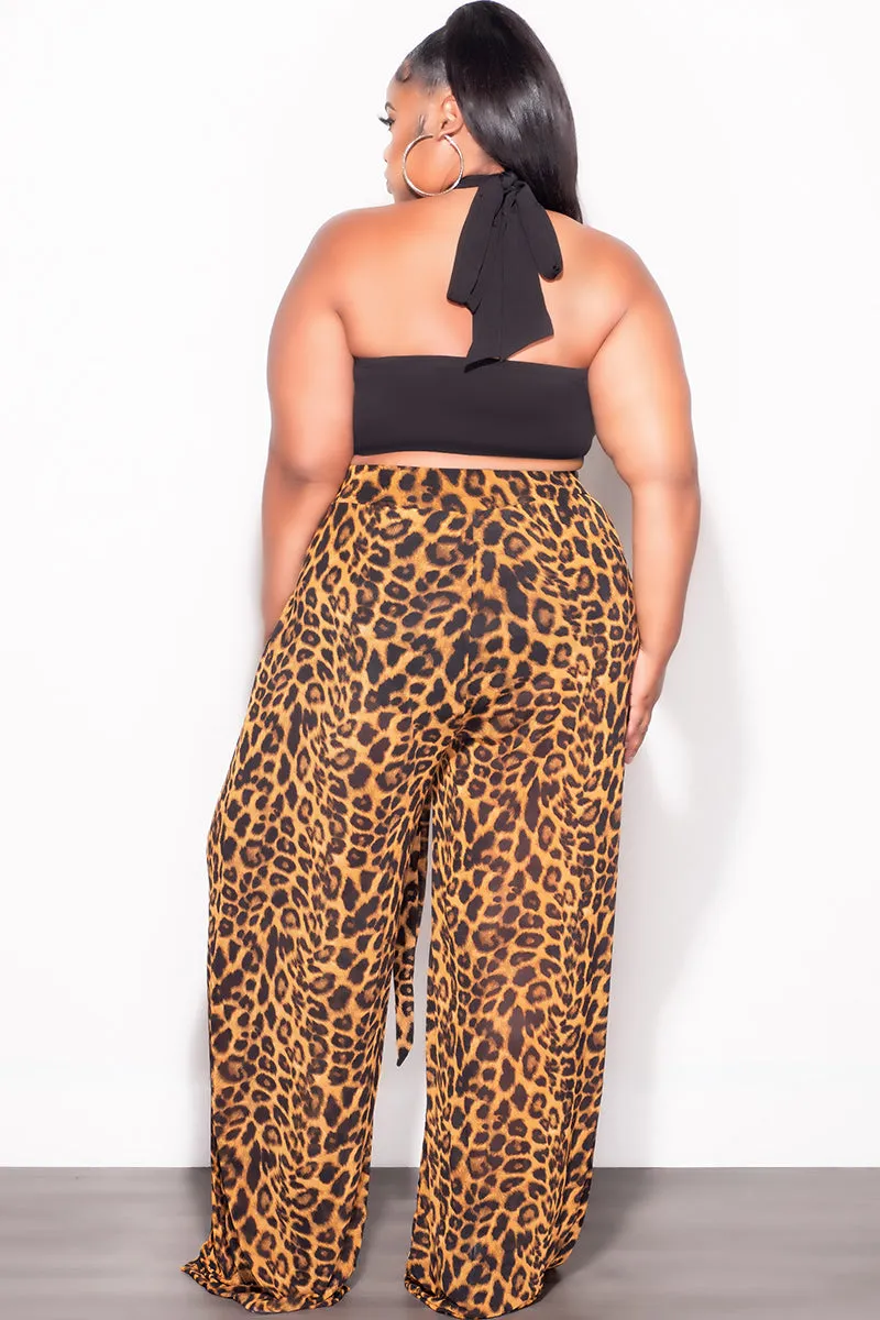Relax Mode Final Sale Plus Size Mesh Pants in Animal Print