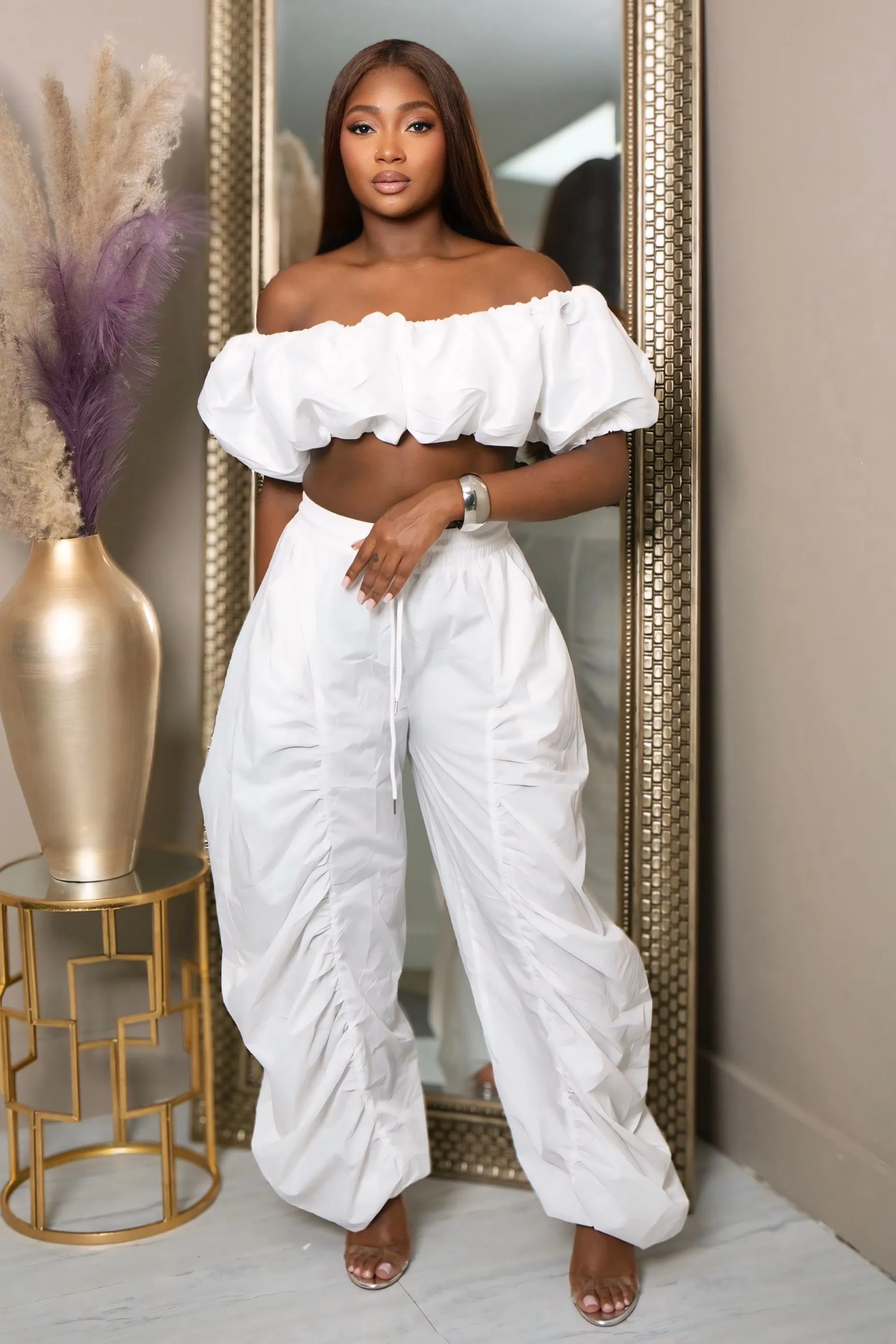 Light Fit Lacy Ruched Perfection Pants ?C White