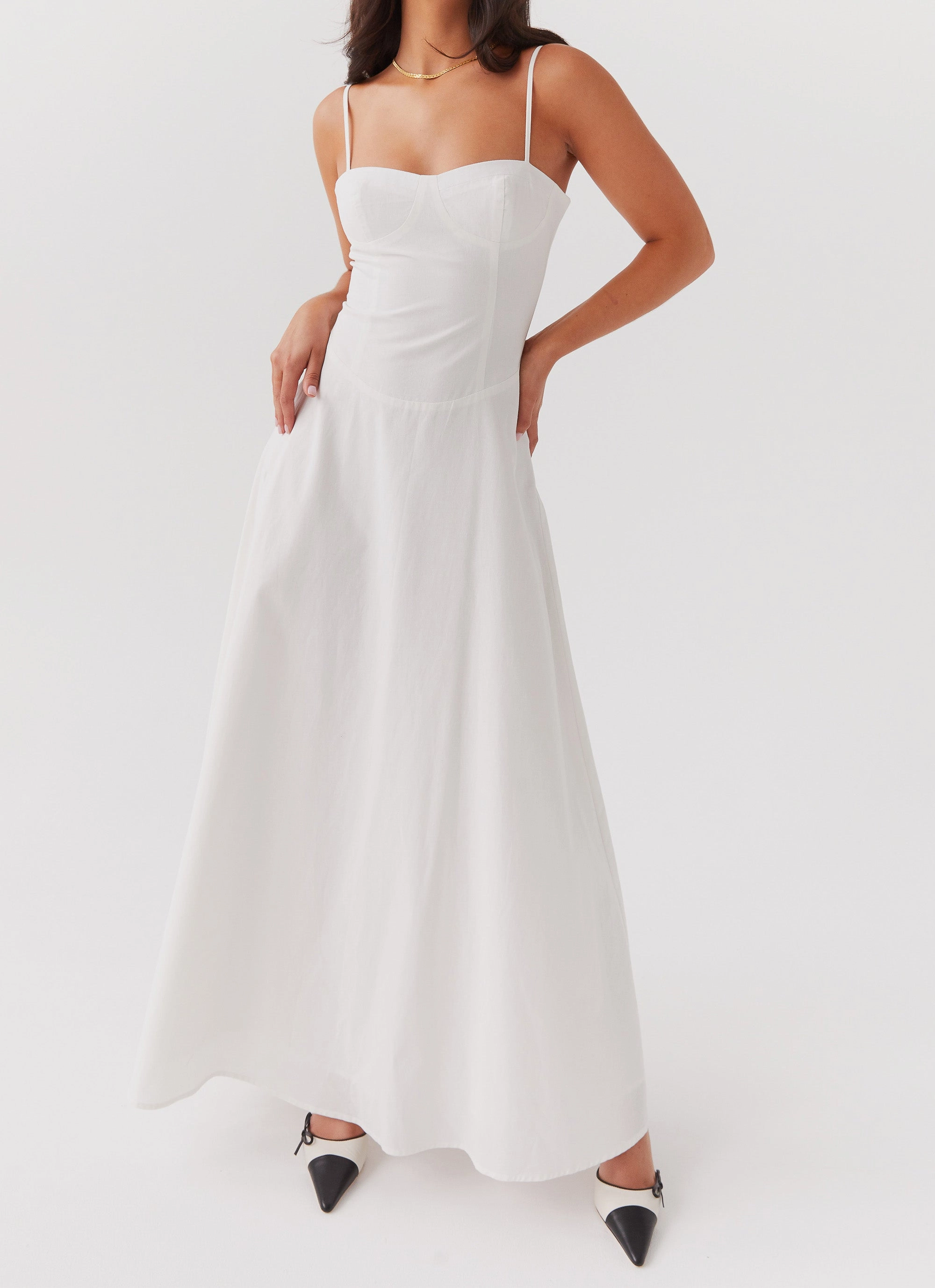 Angelina Linen Maxi Dress - White Soft Appearance