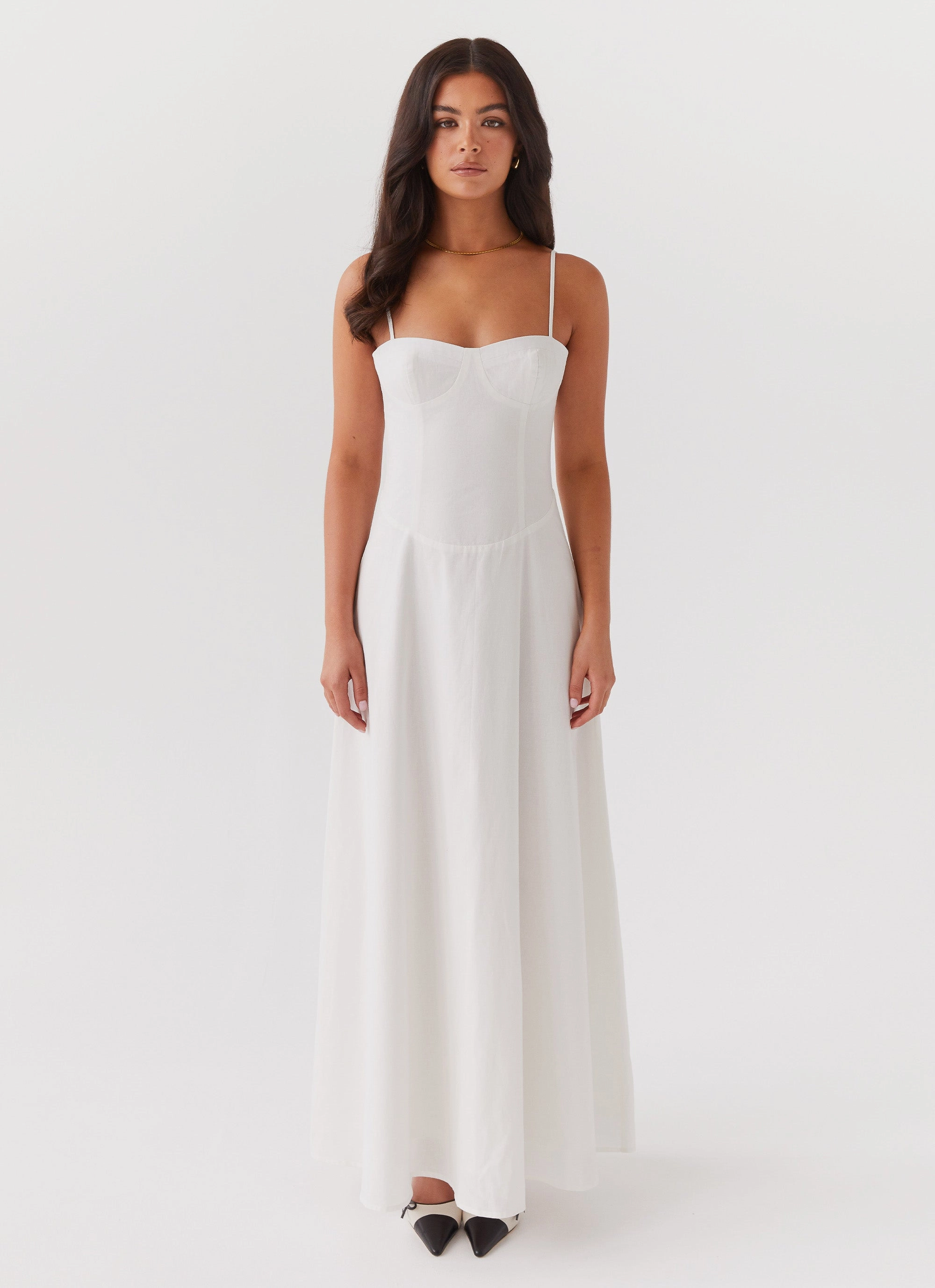 Angelina Linen Maxi Dress - White Calm Touch Soft Hue