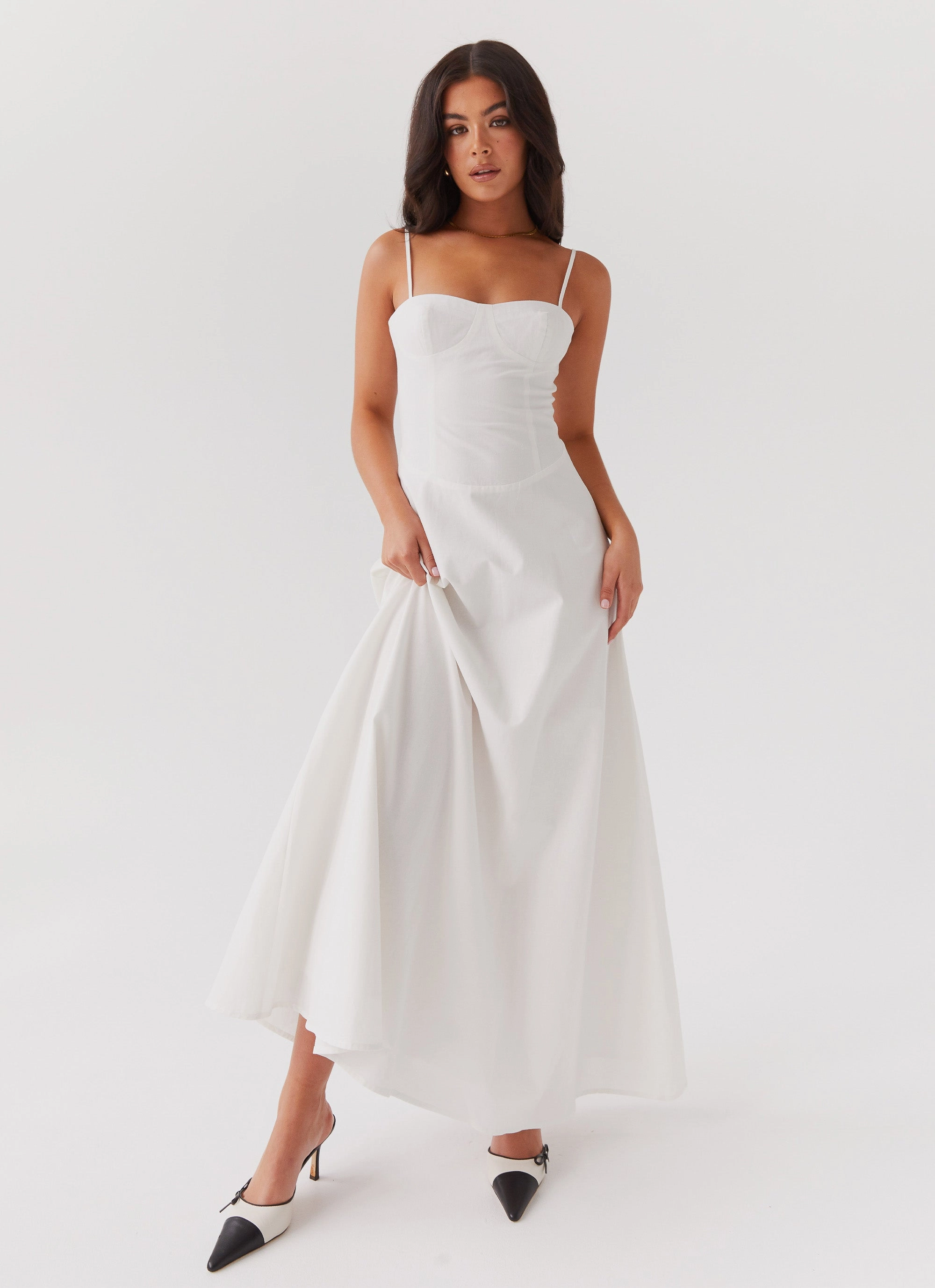 Modern and Feminine luxe feel Angelina Linen Maxi Dress - White