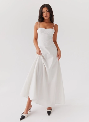 Modern and Feminine luxe feel Angelina Linen Maxi Dress - White