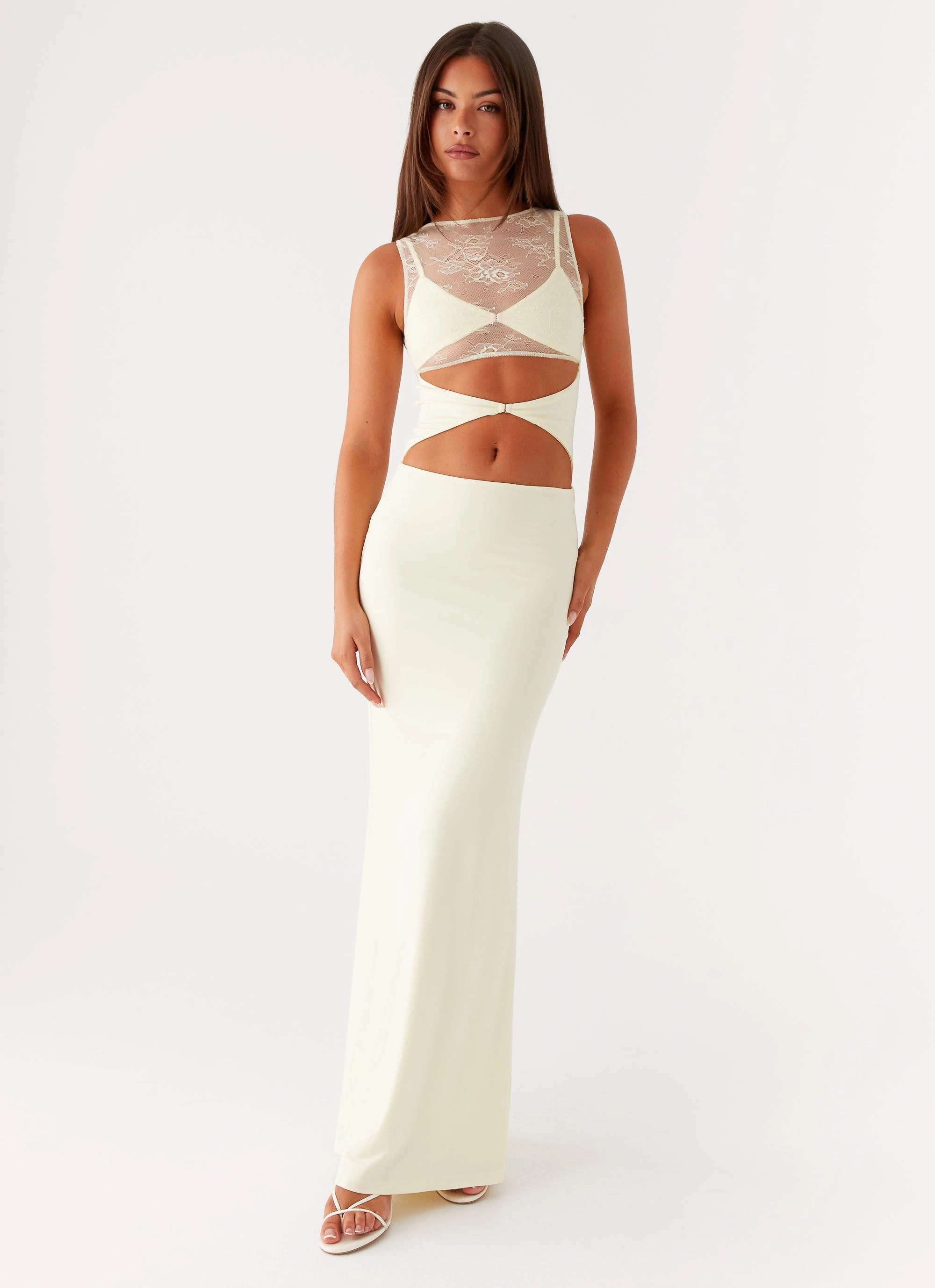 Empire-Waist DoubleLayeredMaterial Imperial Maxi Dress - Yellow