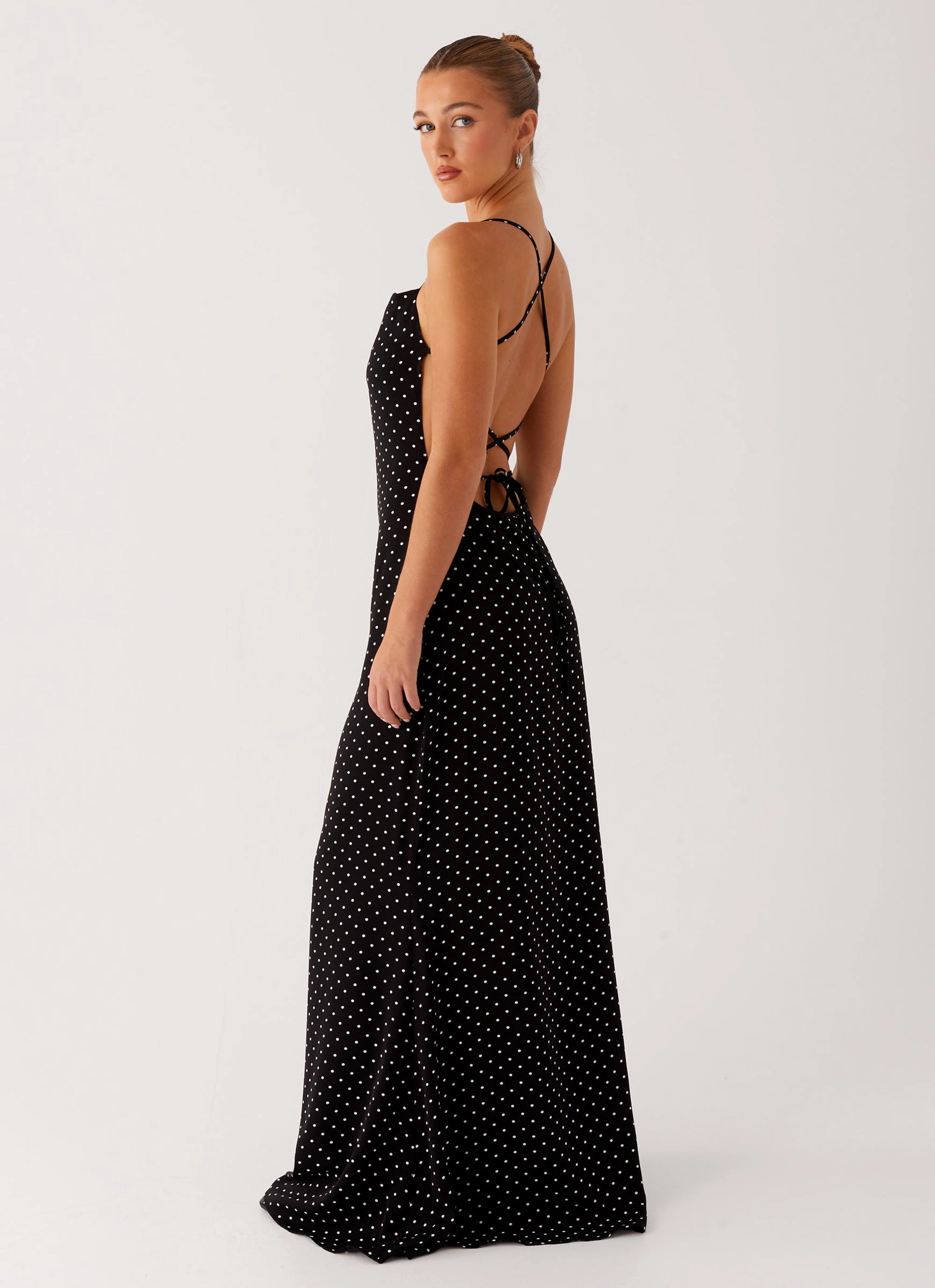 Raglan-Sleeve Purely Maxi Dress - Black Polka Dot