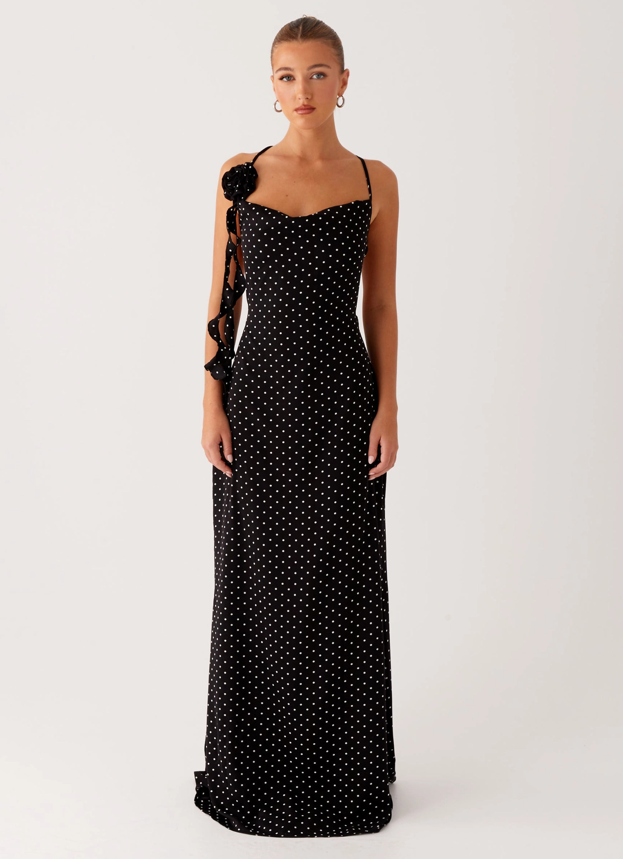 Weekend Ready Sleek Design Purely Maxi Dress - Black Polka Dot
