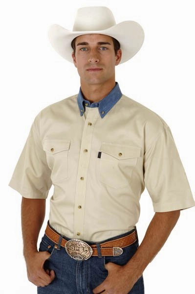 Thermal regulation High-Quality Craftsmanship Roper Mens Button Down Western Khaki/Blue 100% Cotton S/S Shirt