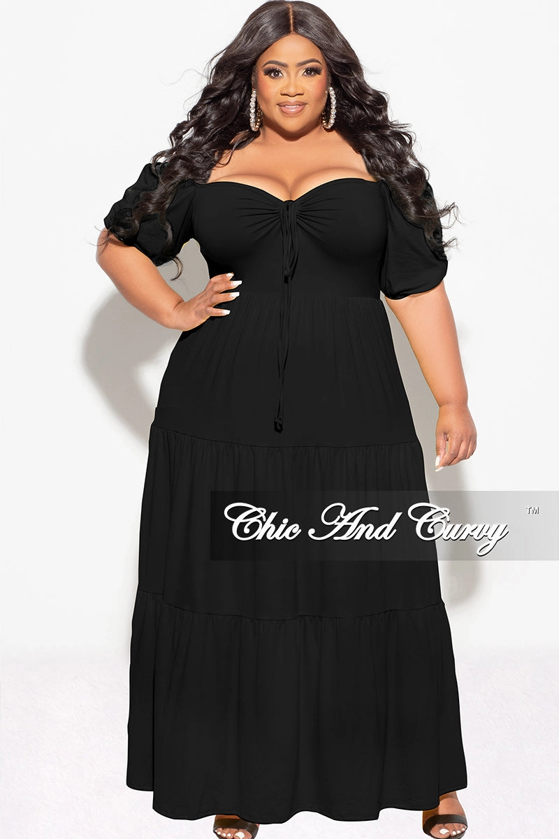 Final Sale Plus Size Short Sleeve Tiered Maxi Dress in Black Smart Stretch