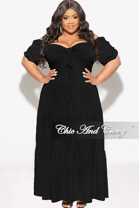 Final Sale Plus Size Short Sleeve Tiered Maxi Dress in Black Casual Flex
