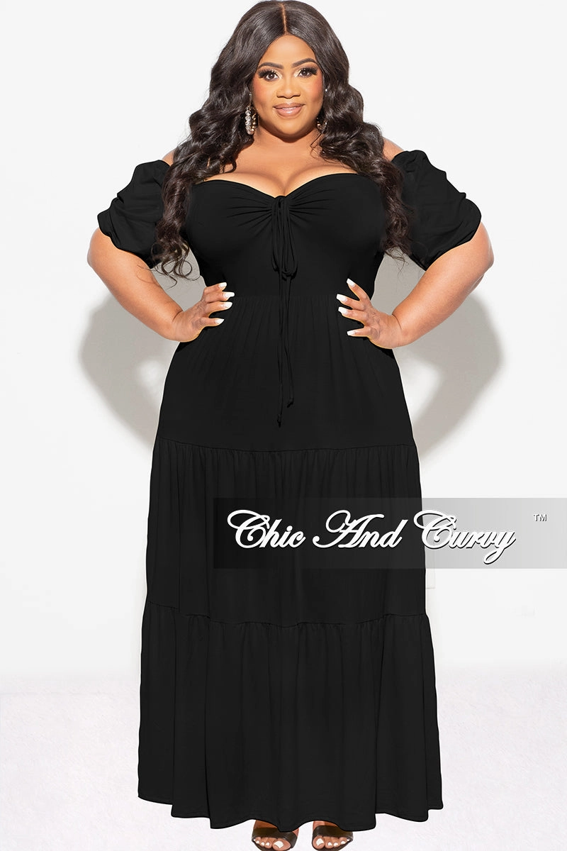 Final Sale Plus Size Short Sleeve Tiered Maxi Dress in Black Chilly Day Ready