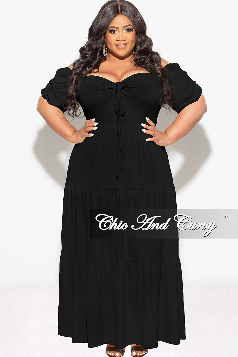 Final Sale Plus Size Short Sleeve Tiered Maxi Dress in Black Casual Flex