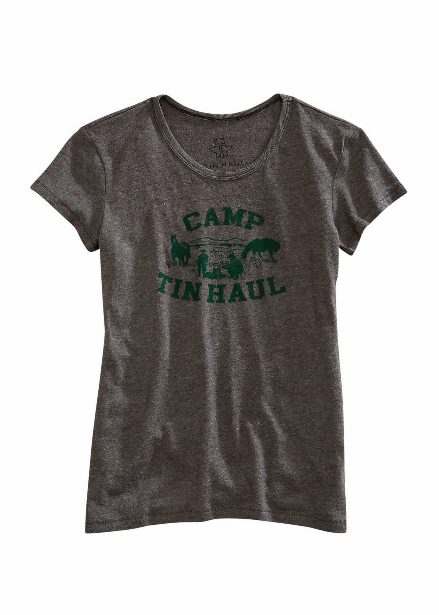Non Iron Material Tin Haul Womens Grey Cotton Blend Green Camp S/S T-Shirt