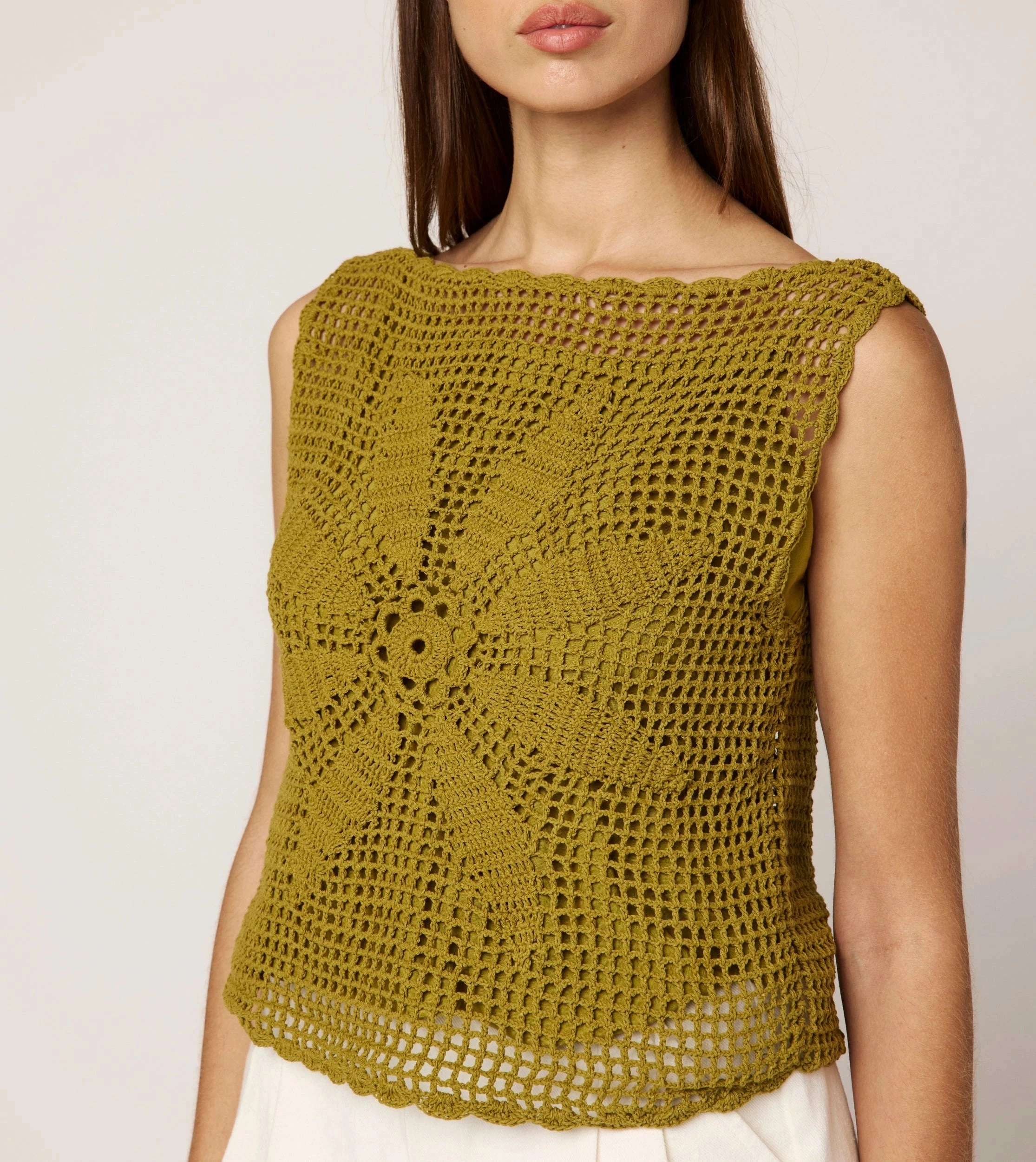 Caylee Crochet Top | Moss LowImpact Manufacturing SleevelessOption