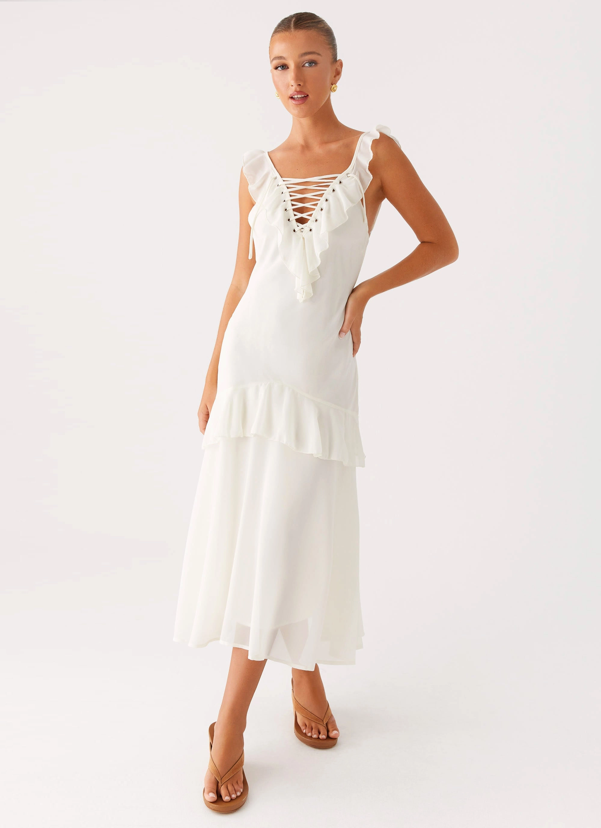 Luxury-Fabric Celie Midi Dress - Ivory