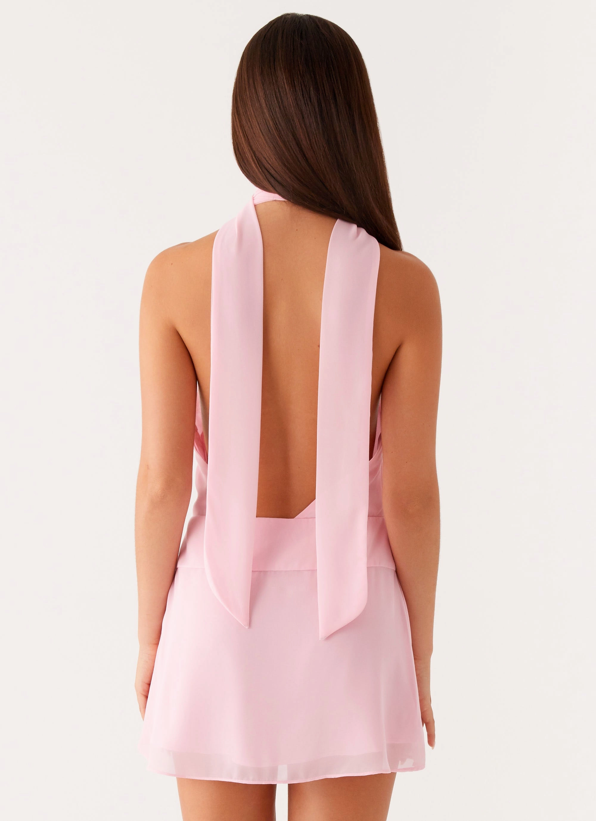 Chantal Backless Scarf Mini Dress - Pink Pure Tone Regular-fit