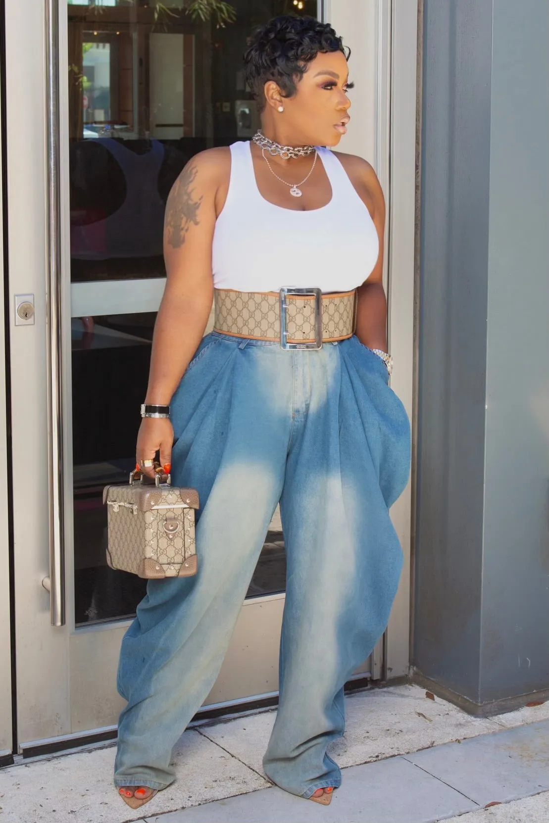 Sporty Vibe Charlene Statement Draped Denim Jeans